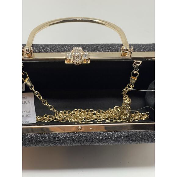 Alessia Purse Black Shimmery Gold Accents Handel New - Picture 7 of 13